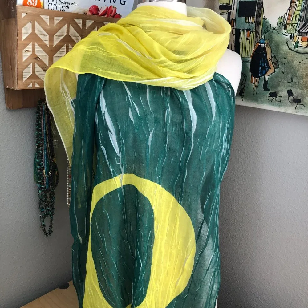 The Oregon Ducks Yellow and Green Large Crinkle Scarf NEW